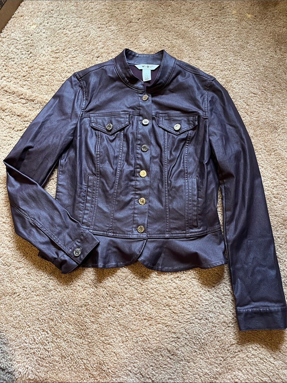 WHBM Dark Cherry Brown Faux Leather Peplum-Style Jacket